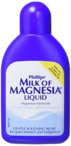 Gastroenterology treatment for IBS and GERD- Milk of Magnesia- Active Ingredient: Magnesium Hydroxide Purpose: It works as an antacid and laxative, neutralizing stomach acid and relieving constipation by drawing water into the intestines. Additional Info: Often used for indigestion, heartburn, and as a mild laxative.